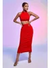 Work Dresses Sexy Halter Short Top Bandage Skirt Set Elegant Red Backless Op & Midi Length Pencil 2 Two Piece Club Party Evening