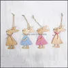 Party Favor Pâques Pendentifs en bois Décorations Pendentif DIY Lapin sculpté Ornements suspendus Creative Craft Party Favors 25 Drop Deliv Dh1Qs