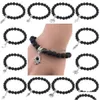 Beaded Lava Rock Beads Armband Ruder Tree Cross Feather Star Charm Black Natural Stone Stretch Armband For Women Men Fashion Cra Dhye0