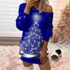 Party Dresses Autumn Winter Christmas Element Printed Festival Dress Women Casual Dress Sexy Diagonal Collar Loose Long Sleeve Mini Dress 221203