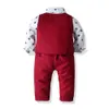 Suits Boy Çocuk Kostümü 3pcs Set Çocuk Bebek Erkekler Uzun Kollu Gömlek Kırmızı Mavi Takım