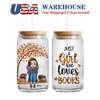 USA Warehouse Tasses en verre à sublimation de 16 oz, blanches avec couvercle en bambou, canette de bière givrée, gobelet en borosilicate, tasses avec paille en plastique