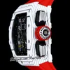 Zyf 11-FM A7750 Automatyczne chronografie męskie obserwuj biały obudowa z włókna węglowego Duża data szkieletowy czerwony koron