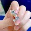 Studörhängen Elsieunee glittrande solid 925 Sterling Silver Double Heart Simulated Moissanite Diamond Wedding Women Fine Jewelry