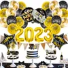 Décorations de Noël 2023 Ballon de papier d'aluminium de l'année Happy Year Black Hélium Globos Paper Cupcake Topper Christmas Decoration For Home Fond