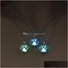 Collane con ciondolo Glow In The Dark Collana Sier Pearl Cage Collane con ciondolo per donna Animal Dog Paw Hollow Night Luminous Drop De Dhobn