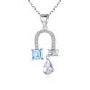 قلادة قلادة كلاسيكية على شكل حرف U S925 Silver Water Drop Zircon Sapphire Necklace European