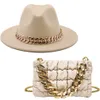 Wide Brim Hats Bucket luxury Girl Wool Chain Fedora Oversized Accessory Bag For Women flat top Latest Two-piece Set 221205