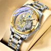 Men Watches Double sided Hollow out Automatic Quartz Watch Gold Retro Men's Waterproof luminous Wrist Watch