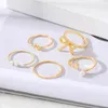 Perlenringe Set Vintage Gold Farbe Schleifenknoten Ringe Herz Twist Ring Zubehör Mode trendiger Schmuck
