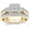 Br￶llopsringar Br￶llopsringar 2st Bridal Set Elegant Crystal Engagement Ring Round Heart Zircon For Women Drop Delivery 2021 Jewelry Dhqde