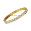 Bangle Two Row Crystal Rhinestone Pave Stainless Steel Bracelets Bangles For Women Drop Delivery Jewelry Dhorl