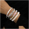 Beaded Women Hip Hop Heart Pearl Beaded Strands Bracelets European Aluminum Metal Chain Love Lettering Bangle Valentines Day Gift Pu Dhmbv