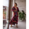 Casual Dresses Women Summer Dress Long Sleeve Backless Embroidery Floral Print Flowers Maxi 2022