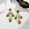 Orecchini pendenti AENSOA Goccia di metallo patchwork geometrico in legno fatto a mano per donna 2022 Designer in legno etnico bohémien