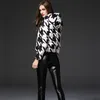 Feminino Down Parkas Autumn e Winter Short Thin Jacket Houndstooth Impressão do vento Puff Puff Highstreet Outwear Roupas 221205