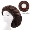 Gorro de satén sedoso Reversible de Color sólido, gorro de noche para dormir de doble capa, gorro para la cabeza, gorro para cabello rizado y elástico, negro C1208