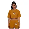 Tute da donna Stampa 3D Animali carini Donna Set due pezzi Crop Top T-shirt Pantaloncini Estate Hip Hop Ragazze Abiti graziosi Abbigliamento giallo