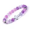 8mm violet bleu coloré patiné agate hématite perles croix bracelet pour femmes hommes yoga bijoux