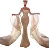 Strapless Mermaid Elegant Wedding Dresses Sequins Long Sleeve Bridal Gowns Beads Aso Ebi Bride Dress Arabic