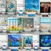 4Pcs/Set Bathroom Shower Curtain Toilet Mat Ocean Seaside Starfish Shell Dolphin Printed Washroom Bath Mats Curtains with Non-Slip Carpet Rug