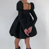 Vestidos casuais verão para mulheres mangas de mangas de moda de moda de pescoço de pescoço mina de costas sexy sem costas y2k partido elegante preto