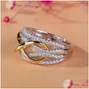 Anillos de boda plateados Sier Love Anillo de bodas Brillante Circón cúbico Bowknot Infinito Símbolo Eternidad Promesa Joyería para mujer Girlfrie Dh57D