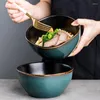 Bols vert glaçure réactive bol en porcelaine grande salade rétro soupe aux nouilles vaisselle de cuisine