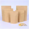 Förpackningspåsar 11 storlekar Brown Kraft Paper Standup Väskor Värmeförsegling Återförslutningsbar Zip Pouch Inner Folie Matlagring Förpackningspåse med T DHGNM