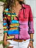 Camicette da donna Camicetta da donna Camicia con bottoni stampa colorata retrò Autunno manica lunga Colletto rovesciato Donna Top Streetwear Casual Blusa