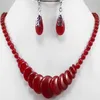 Großhandel einfacher Stil 8mm 18 "rote Jade -Perlen und Münzen Halskette Ohrringe Schmuckset