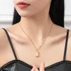 Chains Irregular Hollow Oval Pendant Gold Small Brick Necklace Female