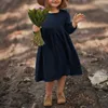 Ins Soft girls Kids Clothes dress Spring Round Collar Solid Color Long Sleeve 100% cotton girl dresses