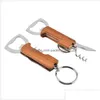 Openers Creative Mtifunctional Key Chain Stainless Steel Wooden Handle Beer Wine Corkscrew Party Accessories Inventory Dheit