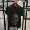 Men's Polos Handsome Skull Rhinestone Clothing Hair Stylist Party Variety Lapel Street Shirt Polo Short-Sleeved Tops