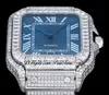ZYF M8215 Diamantes pavimentados Relógio masculino automático XL 40mm Miyota Blue Dial Black Roman Roman totalmente gelado caixa de diamante retangular e pulseira Super Edition Puretime C3