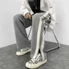Herrbyxor Privatänker Korean sida randiga män Lossa Sweatpants Streetwear Slit Man Wide Leg Trousers 2022 Manliga överdimensionerade lastbyxor T221205