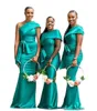 African Girls Hunter Green Bridesmaid Dresses Elegant One Shoulder Mermad Backless Pleats Peplum Long Maid of Honor Gowns BM1914