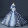 Blue Lovely Lovely Flower Girls Frings Dubai в стиле дочери для малышей симпатичный детский конкурс Формальное платье первого святого причастия для деревенского сада церкви 403