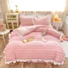 Bedding sets Korean princess style seersucker washed cotton four-piece bed skirt summer sheet quilt cover three-piece ding 221205