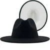 Berets Classic Black White Patchwork Wool Felt Fedora Hat Simple Unisex Cotton Polyester Wide Brim Panama Wholesale