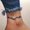 Enkelbanden creatief grijs lederen touw verstelbare enkel geknoopte geweven zaad kralenschaal strand anklet armband voet sieraden geschenken