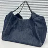 CC Saco Carteiras Senhoras Francesas 56 CM Saco de Compras Azul Denim Lona Totes Clássico Acolchoado Corrente De Metal Viagem Ao Ar Livre Grande Capacidade D1858