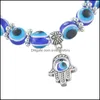 Charm Bracelets Wholesale Lucky Fatima Hamsa Hand Blue Evil Eye Charms Bracelets Bangles Beads Turkish Pseras For Women Jewelry 664 Dhea2