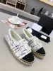 Designer Luxury Tweed Espadrilles Flanell Cream Multicolor Print Cap Toe Flat Flat Dress Shoes