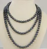 Natural 8-9mm Single Strand Black Pearl Necklace 50 tum 925 Silver Clasp