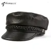 Berets Hats For Men Sheepskin Leather Military Cap Fashion Casual Sboy Quality Autumn Winter Flat Top Women Hat
