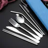 Flatware Sets Stainless Steel Set Portable Reusable Cutlery Travel Utensils Including Chopsticks Knife Fork Spoon Straw Brush