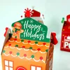 Present Wrap 25/50pcs Xmas Decor House Shape Cookies Pouch Christmas Candy Box Kraft Paper Papps￤ckar Santa Claus Gingerbread Party Favors