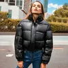 Women's Down Parkas Winter Warm Thick PU Leather Coats Women Short Fashion Black Cotton Padded Lady Jacket Elegant Zipper Clothes 221205